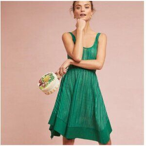 Tracy Reese X Anthropologie Lino Swing Dress Green Tie Sides Sleeveless Size‎ S
